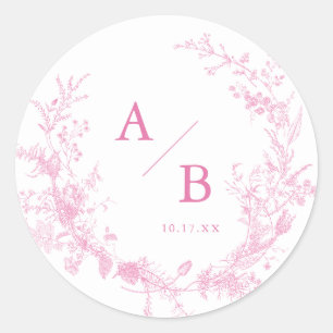 Toile French Pink Wedding Monogram  Classic Round Sticker