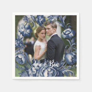 Toile French Vintage Blue Floral Wedding Napkin