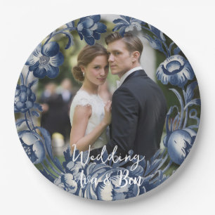 Toile French Vintage Blue Floral Wedding Paper Plate