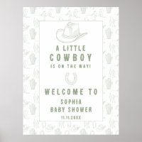 Toile Green Cowboy Welcome baby shower