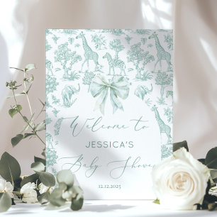 Toile Green Safari animals Baby shower Welcome Poster