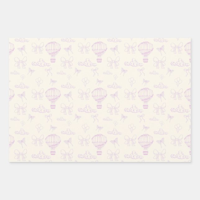 Toile Hot Air-Balloon And Bows Seamless Pattern Wrapping Paper Sheet (Front)
