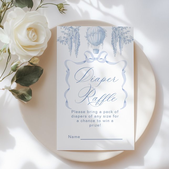 Toile hot air balloon bow Diaper raffle ticket Enclosure Card (Creator Uploaded)