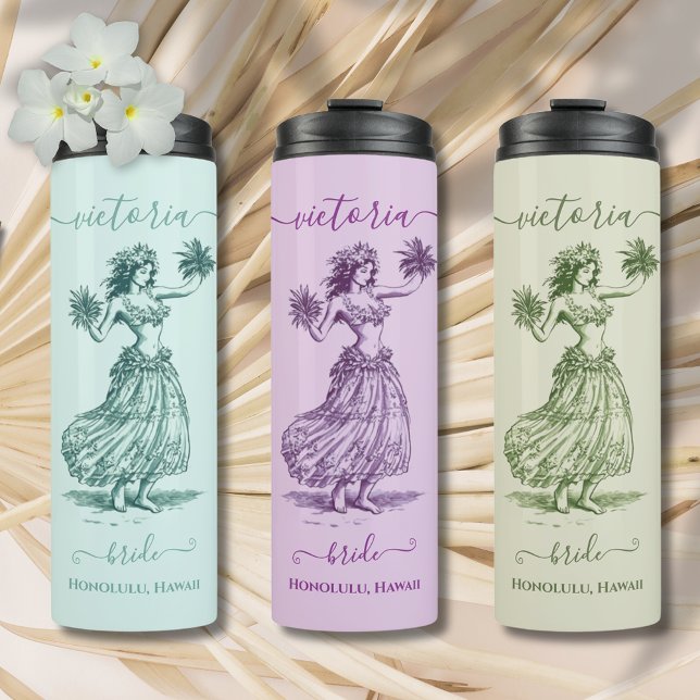 Toile Hula Girl Hawaiian Island Wedding Party Thermal Tumbler (Creator Uploaded)