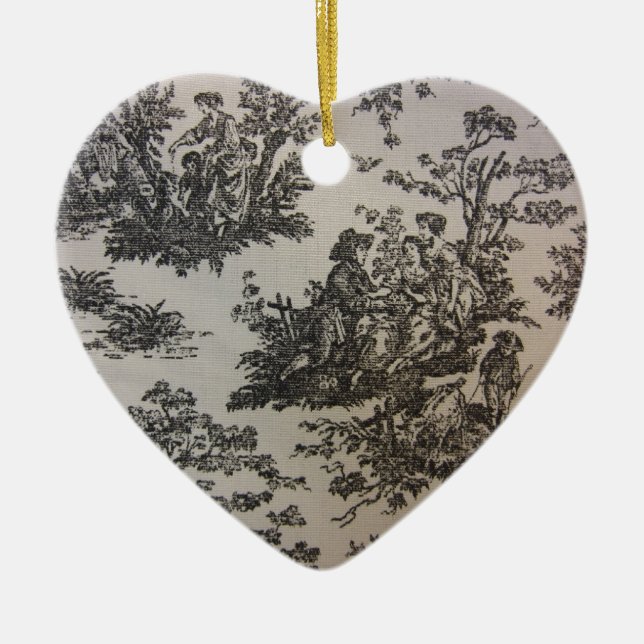 Toile in Black & White Ceramic Tree Decoration (Front)