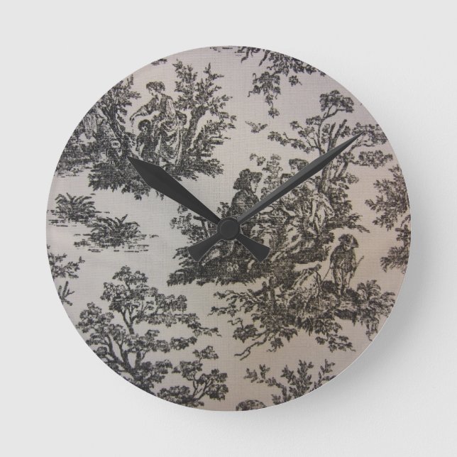 Toile in Black & White Round Clock (Front)