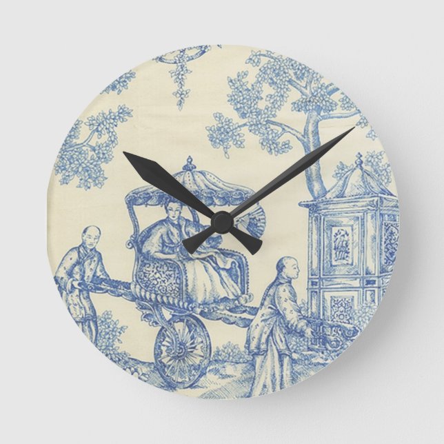 Toile in Blue & White Round Clock (Front)