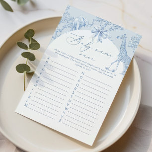 Toile Jungle Baby name race baby shower game