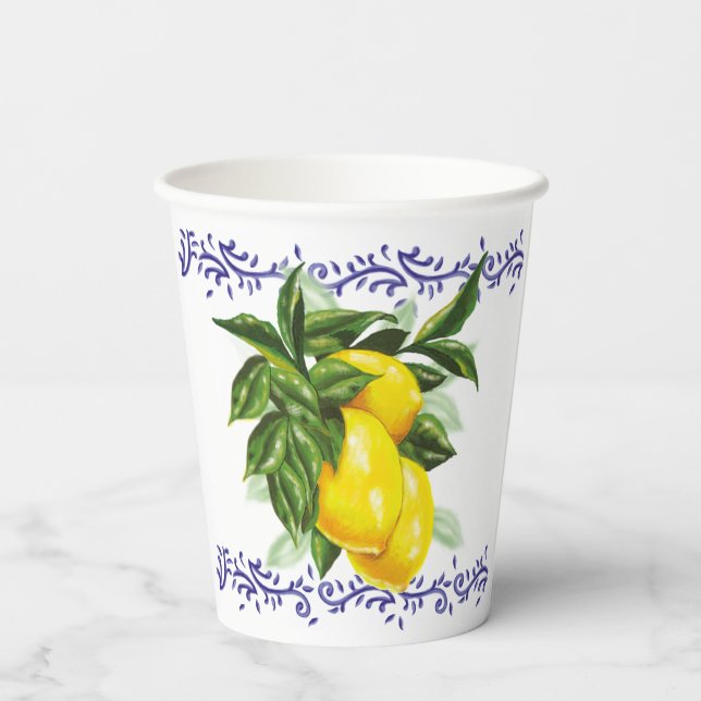 Toile Lemons European Style Party Decor Paper Cups (Back)
