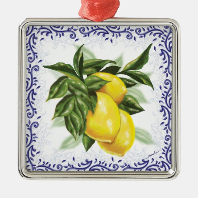 Toile Lemons Ornament (Front)