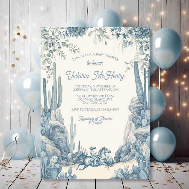 Toile Little Cowboy Baby Shower Invitation (Creator Uploaded)