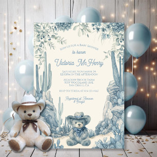 Toile Little Cowboy Teddy Bear Baby Shower Invitation