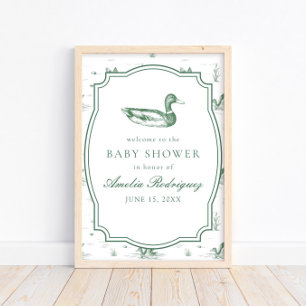 Toile Mallard Duck Gender Neutral Baby Shower Poster