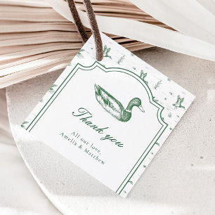 Toile Mallard Duck Neutral Baby Shower Favor Favour Tags