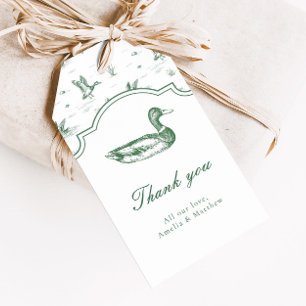 Toile Mallard Duck Neutral Baby Shower Favour Gift Tags