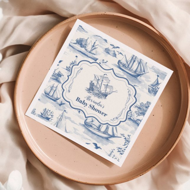 Toile Nautical Baby Shower Napkin (Creator Uploaded)