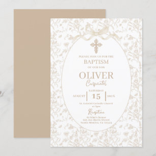 Toile Neutral Baptism Invitation