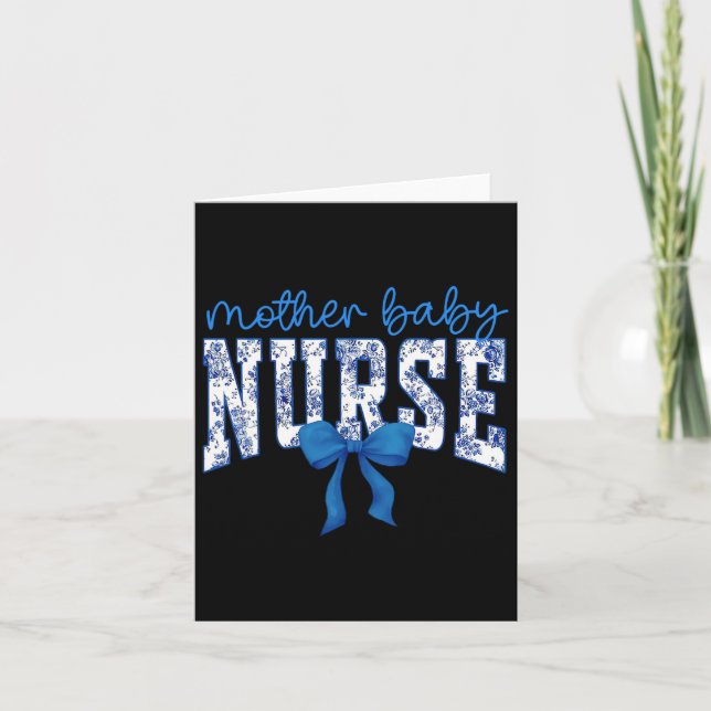 Toile Nurse Bow Blue Coquette Mother Ba  Card (Front)