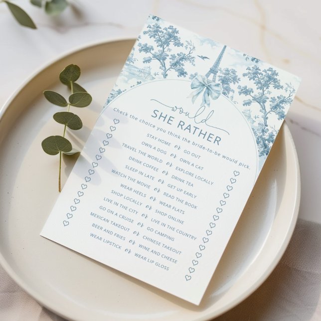 Toile Parisian Would she rather bridal shower game (Creator Uploaded)