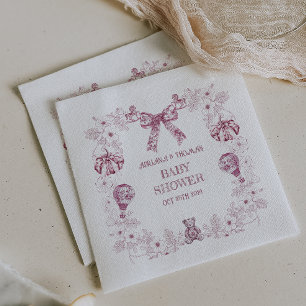 Toile Pastel Pink Retro Bear toys Baby Shower Napkin