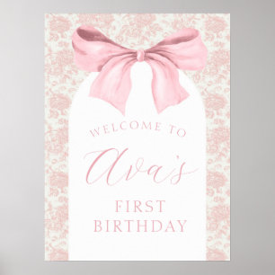 Toile Pink Bow Birthday Welcome Sign