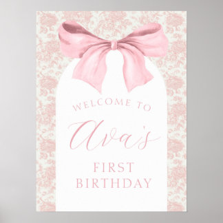 Toile Pink Bow Birthday Welcome Sign