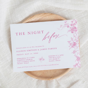 Toile Pink Floral Wedding Rehearsal Dinner Invitation