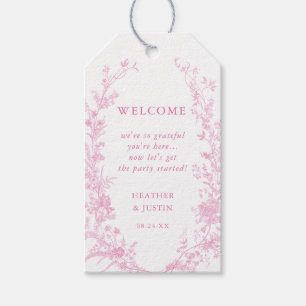 Toile Pink Floral Wedding Welcome Gift Tags