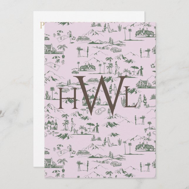 Toile Pink Modern Bridal Shower Invitation (Front/Back)