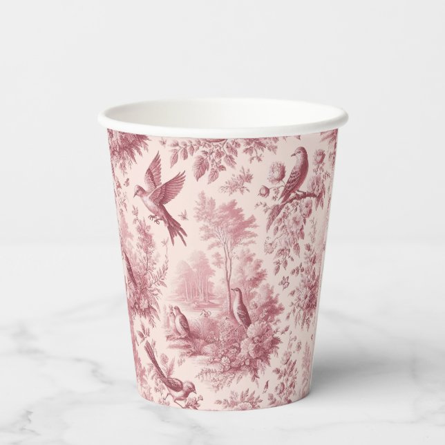 Toile Pink Vintage Paper Cups (Back)