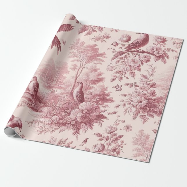 Toile Pink Vintage pattern Wrapping Paper (Unrolled)