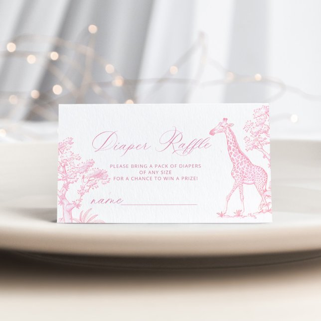 Toile pink Whimsical Safari Diaper raffle ticket Enclosure Card (Creator Uploaded)