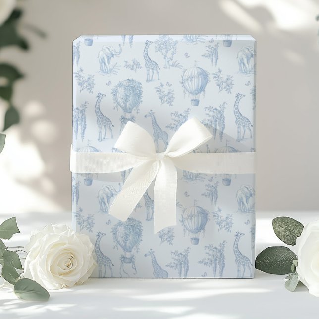 Toile Safari animals Blue Hot air balloons Wrapping Paper (Creator Uploaded)