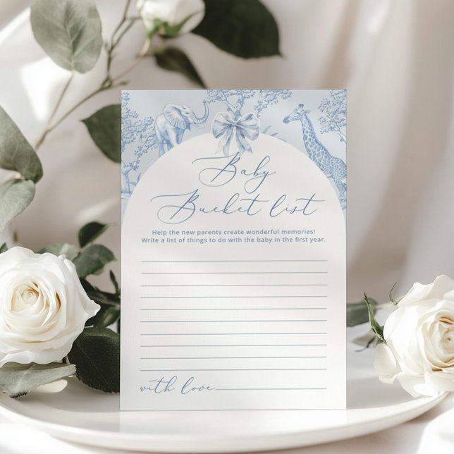 Toile Safari Baby bucket list baby shower card (Creator Uploaded)