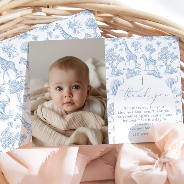 Toile Safari Boy Baptism Thank you card (Creator Uploaded)