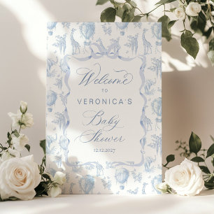 Toile Safari How air balloon Baby shower Welcome Poster