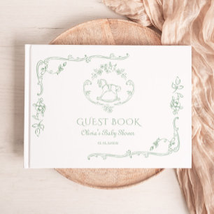 Toile Sage green Rocking horse Baby shower Guest Book