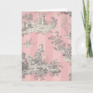 Toile Scene with Pink Stripes Card