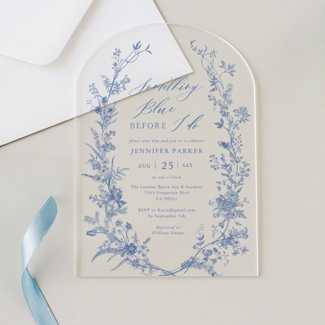 Toile Something Blue Bridal Shower Arch Acrylic Invitations (Creator Uploaded)