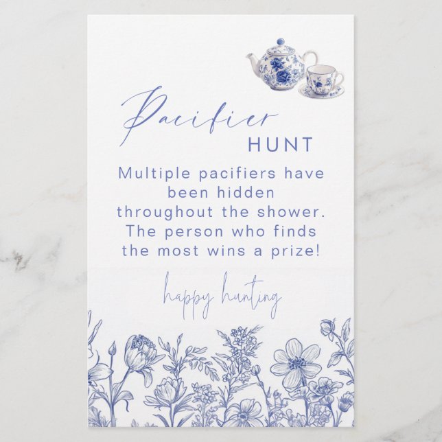 Toile Tea Time Baby Shower Pacifier Hunt (Front)