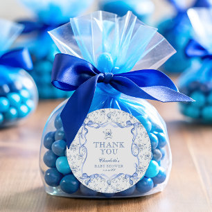 Toile Teddy Bear Chinoiserie Baby Shower Thank You Classic Round Sticker