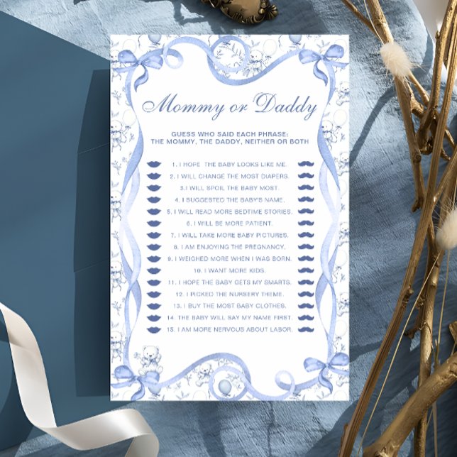 Toile Teddy Bear Mummy or Daddy Baby Shower Game (Creator Uploaded)