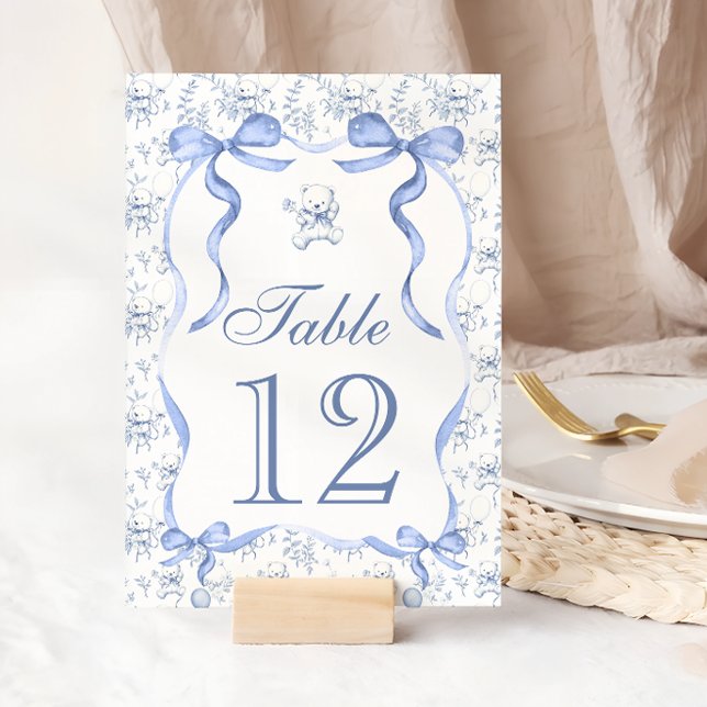 Toile Teddy Bear Vintage Baby Shower Table Number (Creator Uploaded)