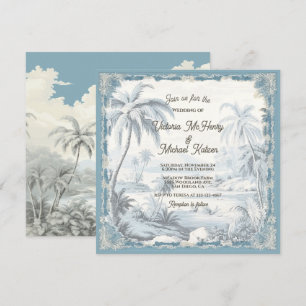 Toile Tropical Palm Trees Island Wedding Invitation