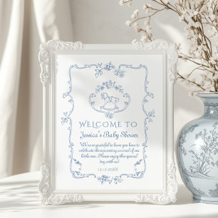 Toile Vintage Chinoiserie baby shower Welcome Poster