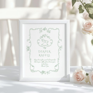 Toile Vintage Chinoiserie Diaper raffle Poster