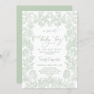 Toile Vintage frame Baby Shower Boy Invitation