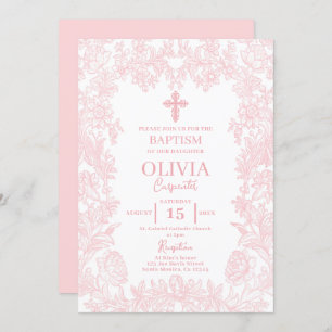 Toile Vintage frame Baptism Invitation