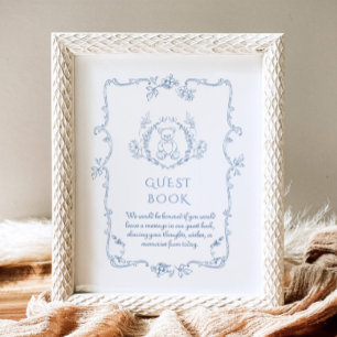 Toile Vintage teddy bear baby shower Guest Book