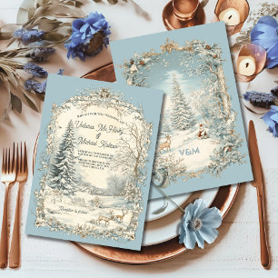 Toile Woodland Winter Christmas Wedding Invitation